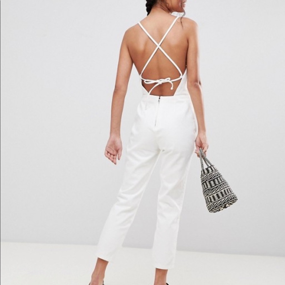 ASOS white denim halter jumpsuit